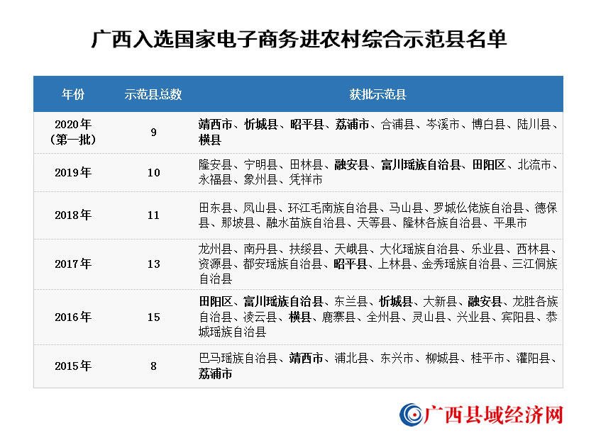 广西9县(市)入选2020年国家电子商务进农村综合示范县 总数达58个